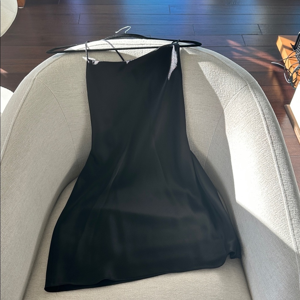 BOA Satin Tie Back Mini Dress in black